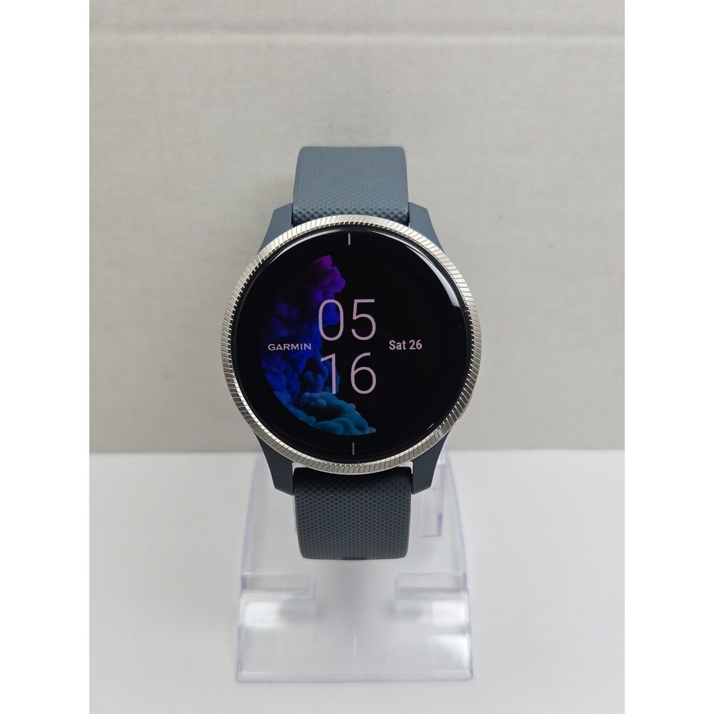 Garmin Venu 43mm GPS AMOLED Smartwatch Granite Blue Silver Fitness Tracker Watch